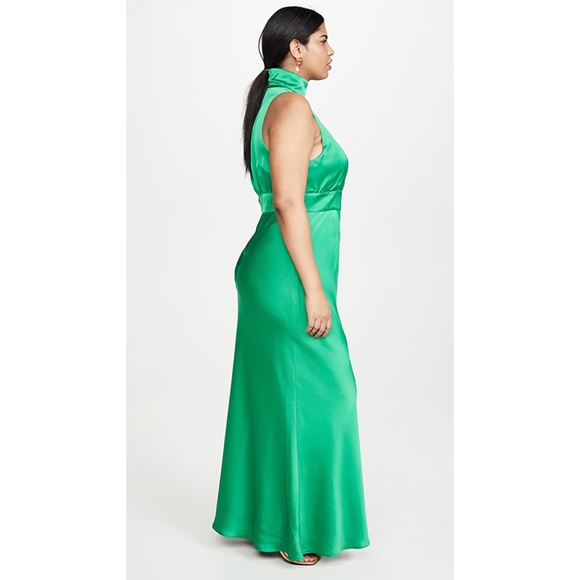 Fame and Partners Choker Plunge Neck Satin Dree Dress Kelly Green Size US2 - Picture 5 of 12